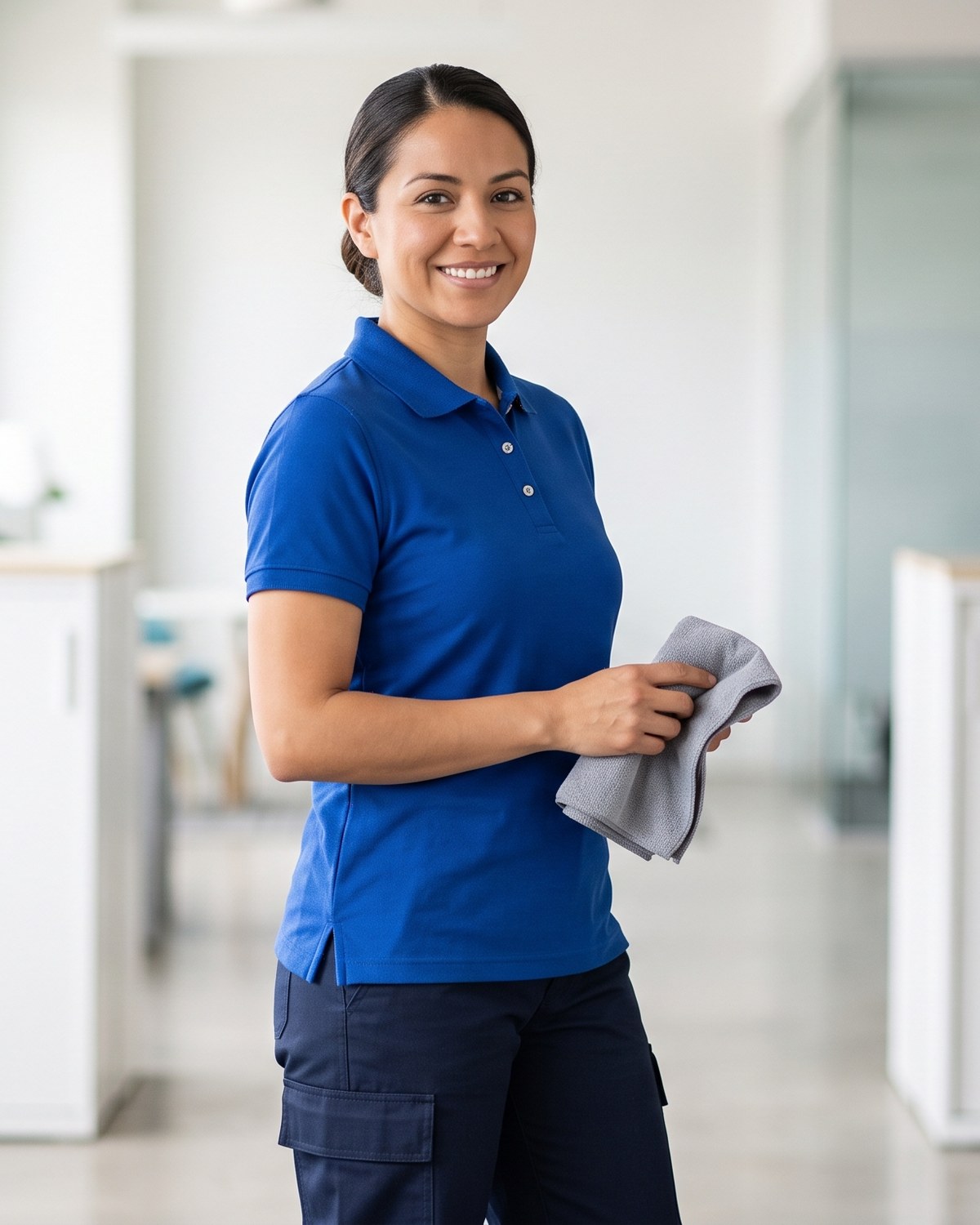 A Maravilla cleaner in uniform in an office