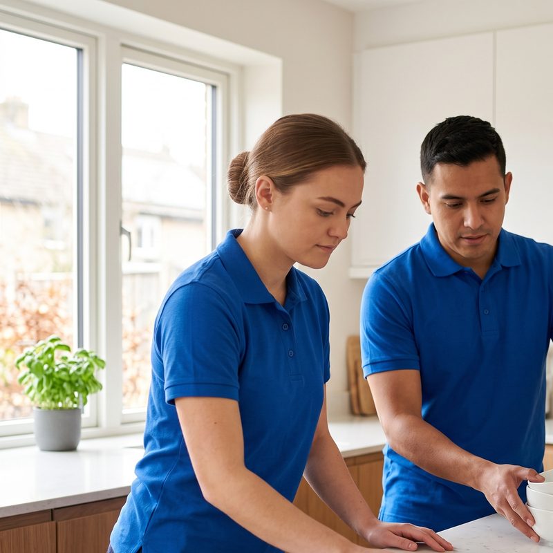 Cleaning team at work in a home